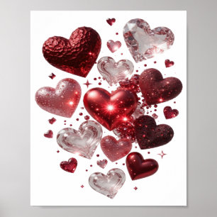 Póster Corazones de plata fresca y brillo