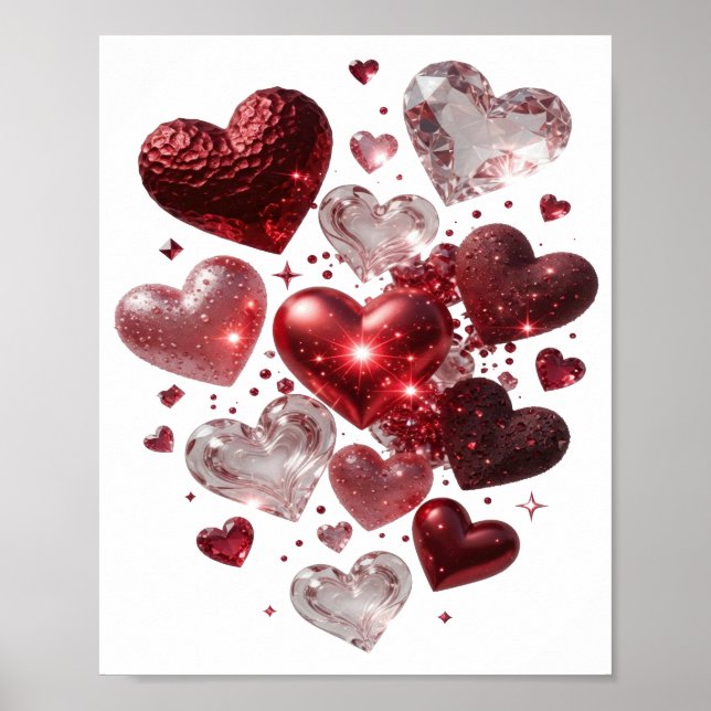 Póster Corazones de plata fresca y brillo (Frente)