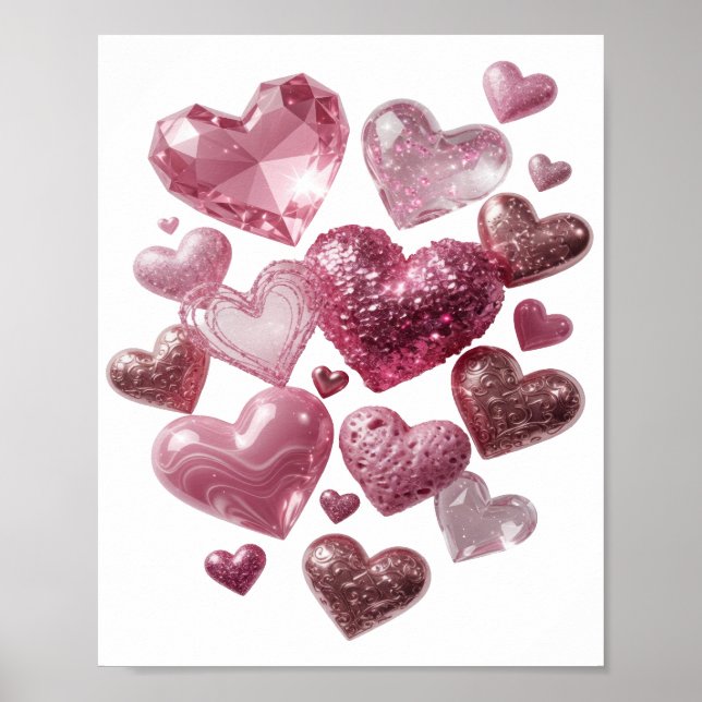 Póster Corazones de plata FRESCO DISEÑO DE TEXTO DE AMOR (Frente)