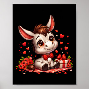 Póster Corazones de San Valentín Burro Animal de granja