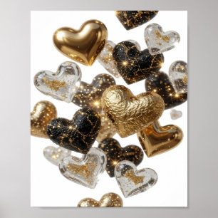 Póster Corazones Dorados de Plata Fría