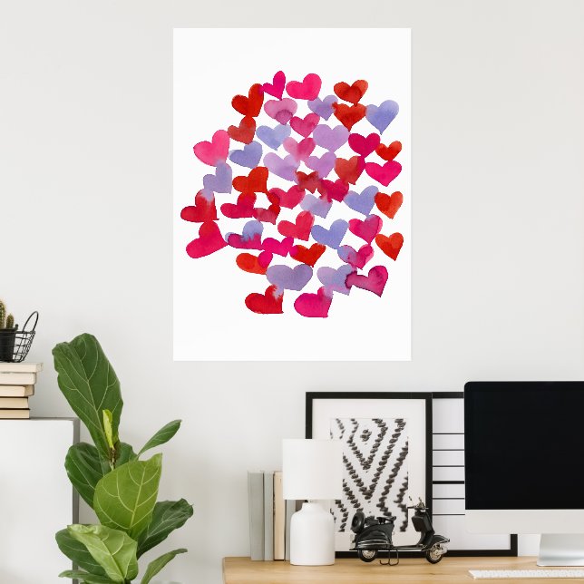 Póster corazones el día de San Valentín - violeta y magen (Oficina en casa)