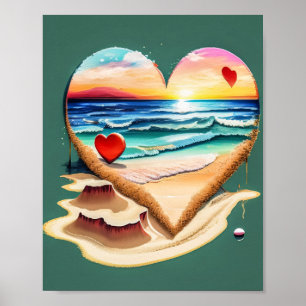 Póster Corazones en la playa