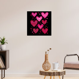 Póster Corazones Estampados Rosas y Rojos