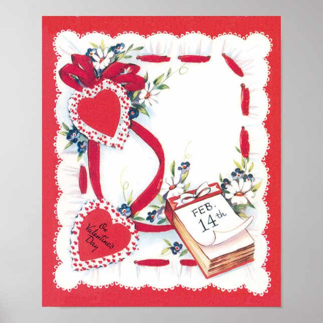 Póster Corazones, flores y cintas El día de San Valentín  (Frente)