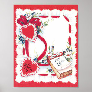 Póster Corazones, Flores y Cintas Vintage del Día de San