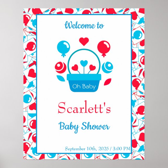 Póster Corazones, globos y cesta del corazón (Frente)