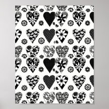 Corazones Minimalistas y flores modernas negro y b
