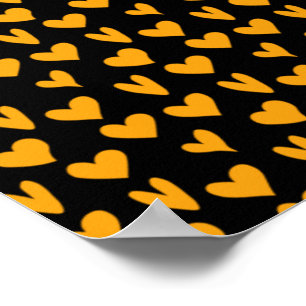 Póster Corazones Naranjas Patrón de Fondo Negro Halloween
