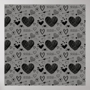 Póster corazones negros - fondo gris
