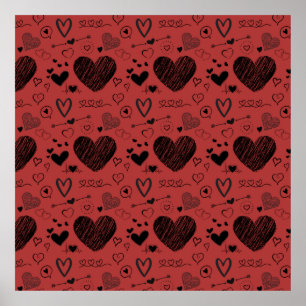 Póster corazones negros - fondo rojo