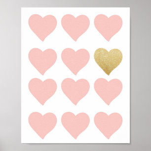 Póster Corazones Oro Rosa Purpurina Bebé Nursery Wall Art