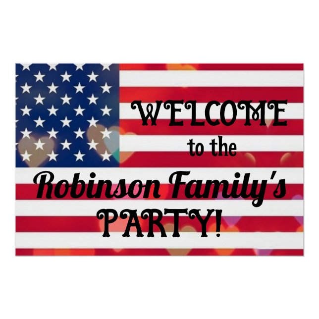 Póster Corazones Patriotic USA Flag con texto caligráfico (Anverso)