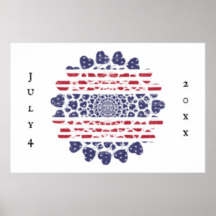 Póster Corazones patrióticos sicodélicos norteamericanos