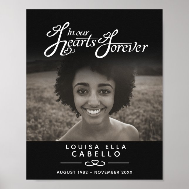 Póster Corazones por siempre funeral recuerdo negro (Frente)