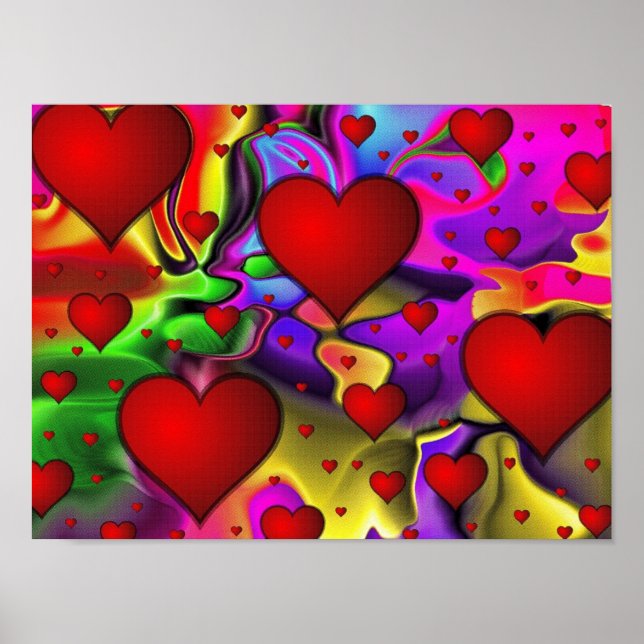 Póster Corazones psicodélicos (Frente)