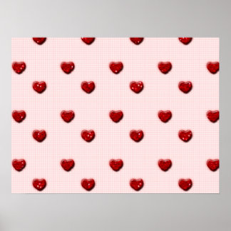 Póster Corazones Purpurinas rojos de tablero de cheques r