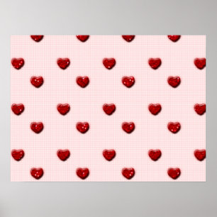 Póster Corazones rojos del purpurina del tablero de damas