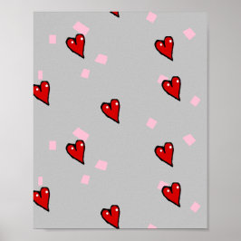 Póster Corazones rojos en gris
