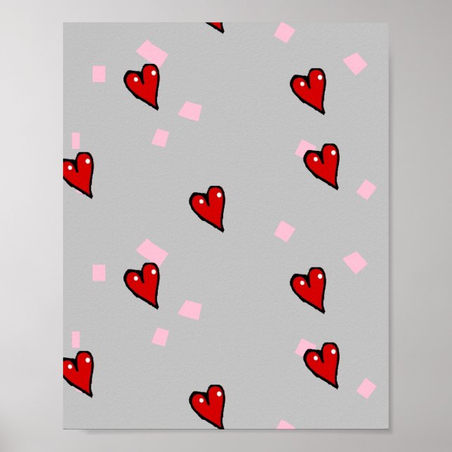 Póster Corazones rojos en gris (Frente)