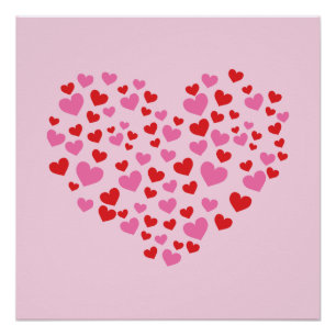 Póster Corazones Rojos Y Rosados
