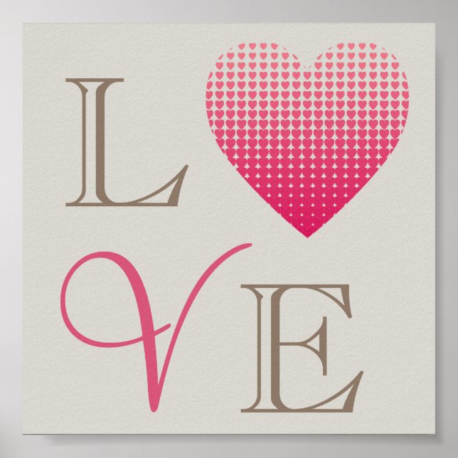 Póster Corazones rosados Amor fondo gris rojo (Frente)