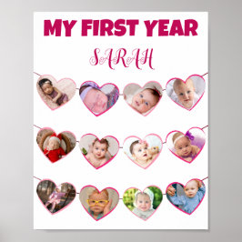 Póster Corazones rosados lindo Collage de fotos mi primer