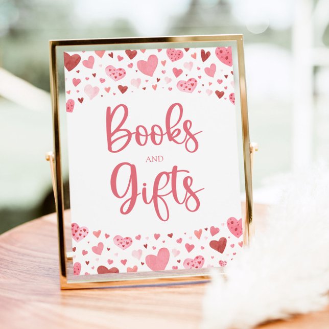 Póster Corazones Rótulo de Baby Shower de libros y regalo (Subido por el creador)