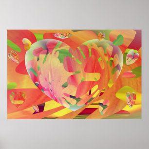 Póster Corazones y colores del resplandor solar de las