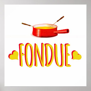 Póster Corazones y olla de Fondue