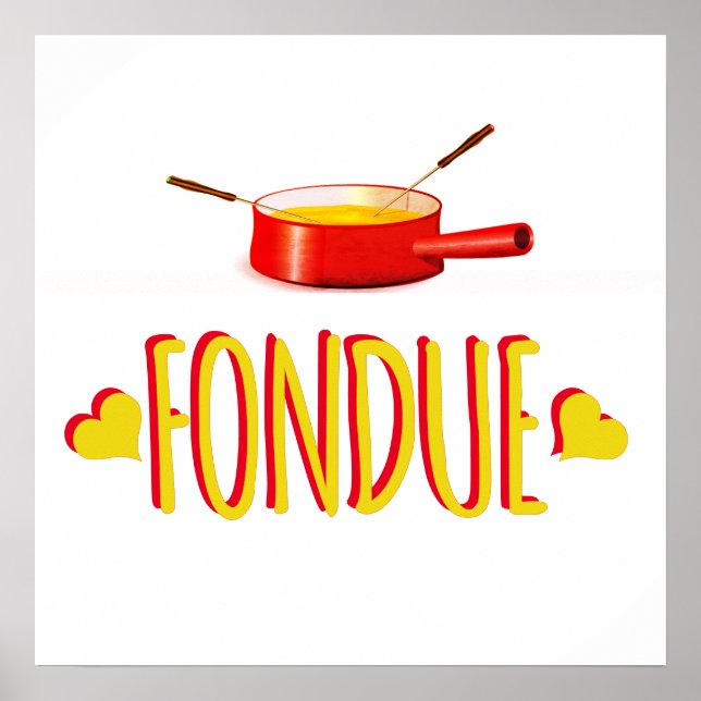 Póster Corazones y olla de Fondue (Frente)