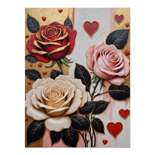 Póster Corazones y Rosas opulentos (Anverso)
