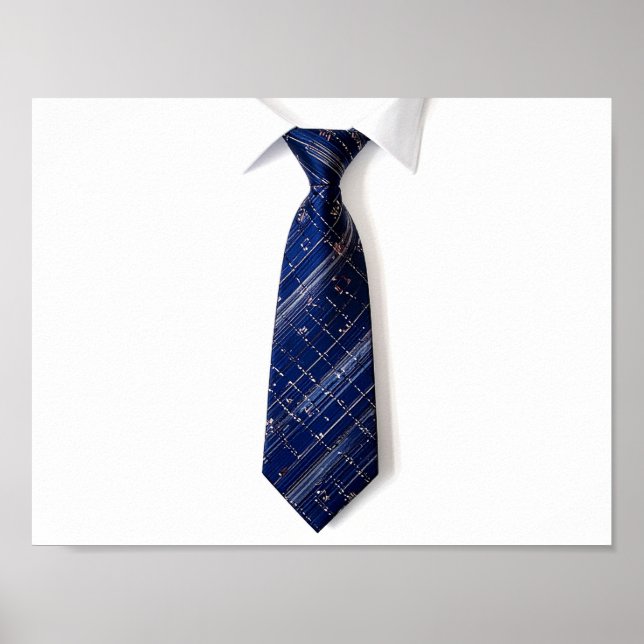 Póster corbata azul sobre fondo blanco (Frente)
