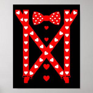 Póster Corbata de lazo de corazones rojos tirantes del dí