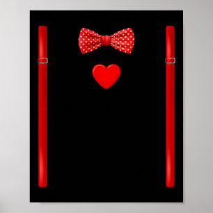 Póster Corbata de lazo de corazones rojos Tirantes Disfra