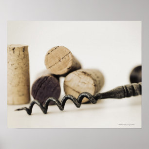 Póster Corchos del vino con el sacacorchos