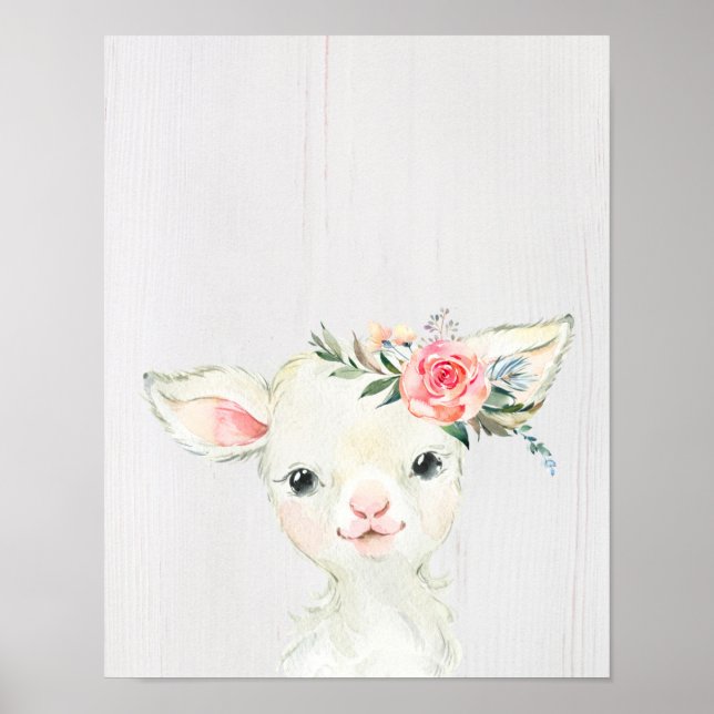 Póster Cordero acuático Floral para bebés (Frente)