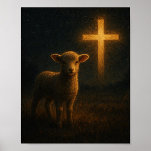 Póster Cordero bajo escena nocturna cristiana