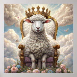 Póster Cordero con corona en trono