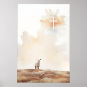 Póster Cordero de Dios Acuarela Minimalista Cristiano