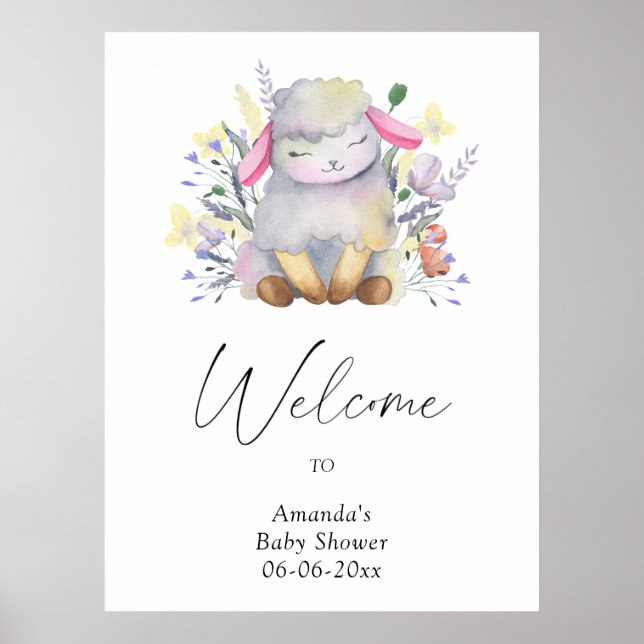 Póster Cordero - fiesta de bienvenida para bebés (Frente)