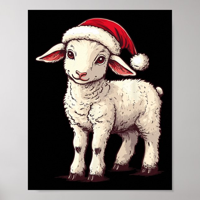 Póster Cordero Santa Hat Gracioso Cordero Framer Lover Xm (Frente)