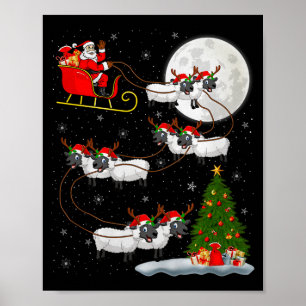 Póster Corderos Ovejas Santa Trineo Volando Divertida Mág