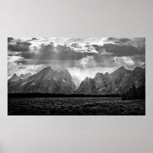 Póster Cordillera magnífica de Teton en blanco y negro