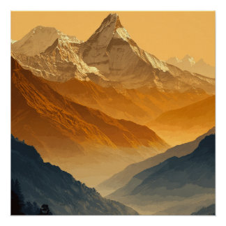 Póster Cordillera nevada de Annapurna en Nepal