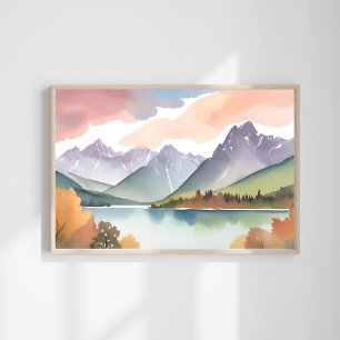 Póster Cordillera Paisaje de Acuarela de Naturaleza Lig