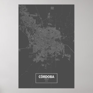 Póster Córdoba, Argentina (blanco sobre negro)