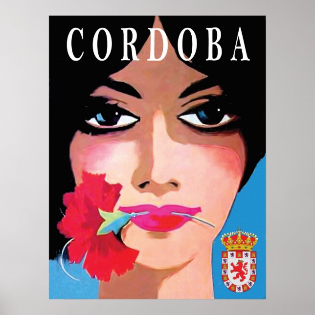 Póster Córdoba, España, rostro de una mujer Hermosa, flor (Frente)