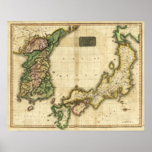 Póster Corea y JapónMapa panorámicoCorea y Japón