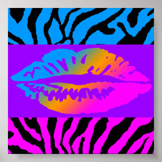 Póster Corey Tiger 80 Retro Neon Lips Tiger Stripes